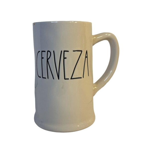 Rae Dunn Set-2 "CERVEZA" Ceramic White w/Yellow Inside Beer Steins 24oz Each - Picture 3 of 12